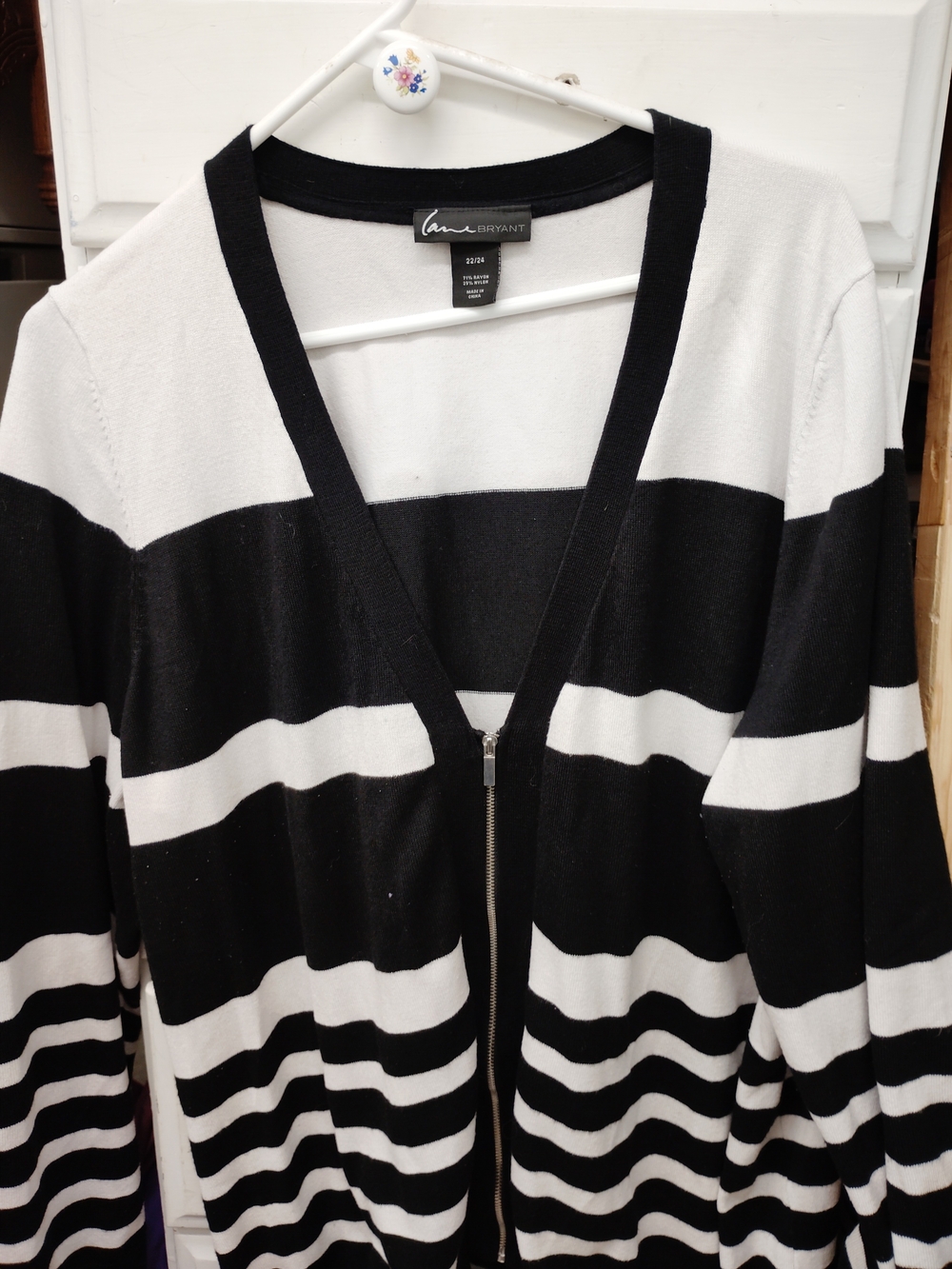Lane Bryant Black & White Striped Women's Cardigan Sweater